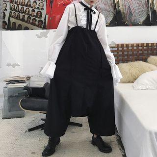 Plain Loose Fit Suspender Pants