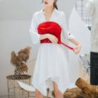 Set: Elbow-sleeve Shirt Dress + Belt