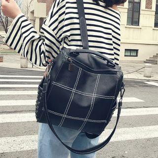 Plaid Faux Leather Square Backpack