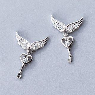 925 Sterling Silver Wing & Key Drop Earring As Shown In Figure - One Size
