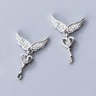 925 Sterling Silver Wing & Key Drop Earring As Shown In Figure - One Size