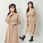 Long-sleeve Midi Pullover Dress Khaki - One Size