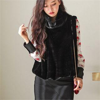 Cowl-neck Sleeveless Faux-fur Top