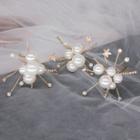 Set Of 3: Wedding Faux Pearl Branches Hair Clip Set Of 3 - Gold - One Size