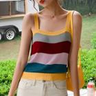 Color Block Knitted Camisole Top As Shown In Figure - One Size