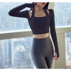 Mock Two-piece Long-sleeve Sports Crop Top / Yoga Pants / Set