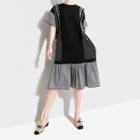 Short-sleeve Dotted Ruffle Dress Black - One Size