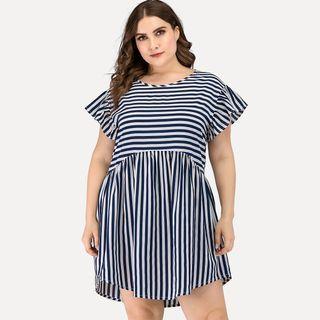 Plus Size Short-sleeve Striped Mini A-line Dress