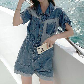 Short-sleeve Washed Denim Romper