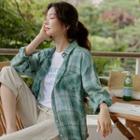 Slit-side Sheer Longline Plaid Shirt