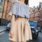 Set: Off-shoulder Ruffle Blouse + Mini A-line Skirt