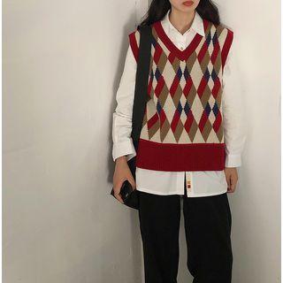 Check Knit Vest As Shown In Figure - One Size