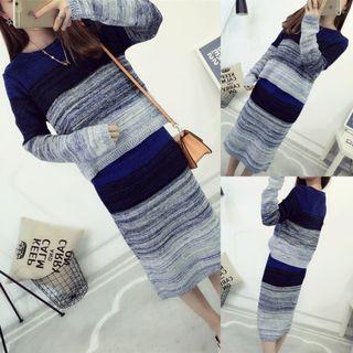Set: Melange Sweater + Midi Knit Skirt