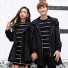 Couple Matching Applique Zip-up Hooded Jacket