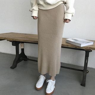 Slit-side Rib-knit Maxi Skirt