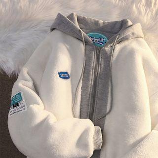 Long-sleeve Mock Two-piece Fleece Hooded Jacket