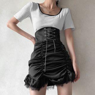 Spaghetti-strap Two-tone Mini Sheath Dress