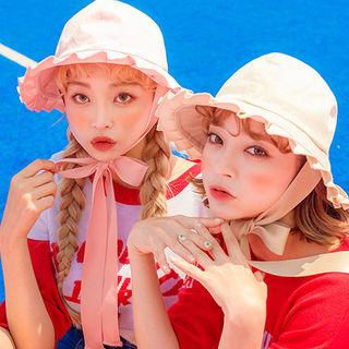 Frill-trim Beribboned Bucket Hat