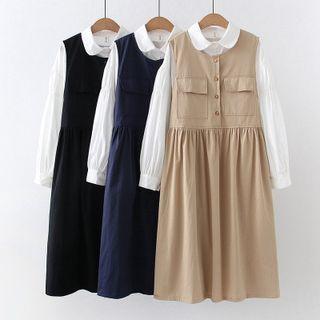 Set: Plain Shirt + Button-up Midi Overall Dress