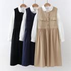 Set: Plain Shirt + Button-up Midi Overall Dress