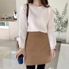 Drop-shoulder Cable-knit Sweater Light Beige - One Size