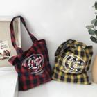 Plaid Lettering Lightweight Tote Bag