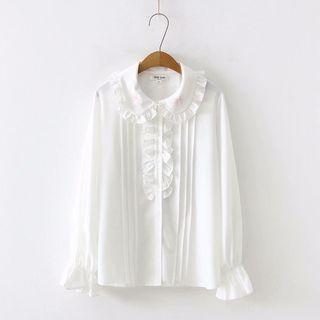 Ribbon Print Frill-trim Shirt