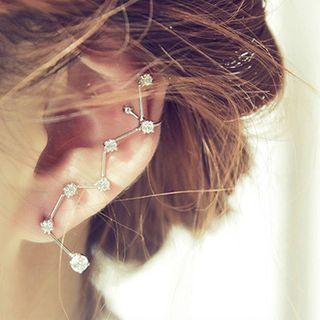 Star Rhinestone Alloy Earring 1pc - Left Ear - Silver - One Size