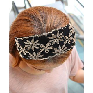 Flower Embroidered Wide Hair Band