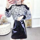 Leopard Sweater / Faux Leather A-line Skirt