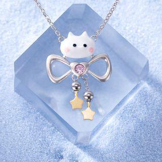 Virgo Cat Zodiac Necklace White Cat - Gold & Silver - One Size