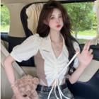 V-neck Two Tone Lace-up Cropped Top