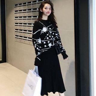 Jacquard Sweater / Midi Skirt / Set