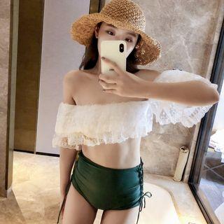 Lace Panel Strapless Bikini