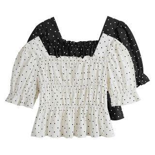 Puff Sleeve Dotted Crinkled Blouse