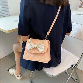 Faux Pearl Bow Quilted Crossbody Bag