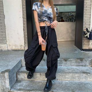 Long-sleeve Tie-dyed Crop Top / Harem Pants