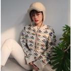 Flower Pattern Zip Knit Jacket