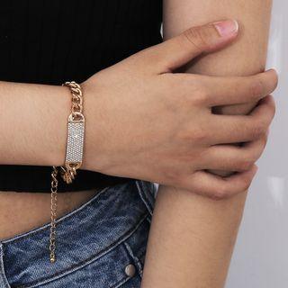 Rhinestone Bar Alloy Bracelet 607 - Gold - One Size