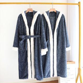 Couple Matching Contrast Trim Coral Fleece Robe