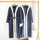 Couple Matching Contrast Trim Coral Fleece Robe