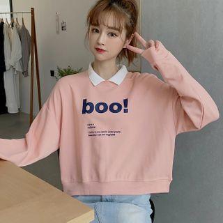 Lettering Print Polo Sweatshirt
