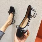 Square-toe Plaid Chunky Heel Pumps
