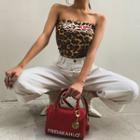 Letter-printed Leopard Tube Top