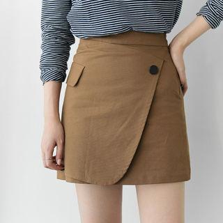 Wrap-front Flap-detail Skirt