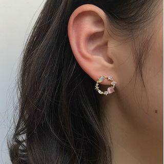 Rhinestone Faux Pearl Flower Earring 1 Pair - Silver Stud - Gold - One Size