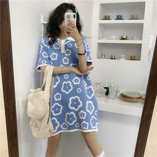 Flower Print Short-sleeve Polo Shirt Dress