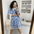 Flower Print Short-sleeve Polo Shirt Dress