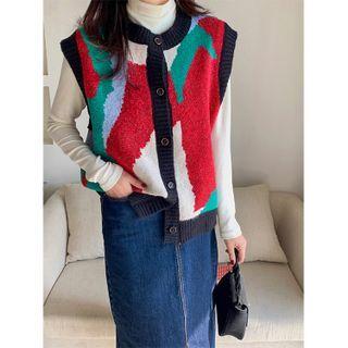 Color Block Single-breasted Sweater Vest