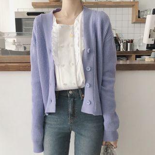 Buttoned Knit Cardigan Light Purple - One Size